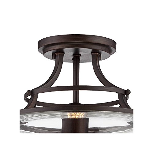 Franklin Iron Works Charleston Industrial Rustic Farmhouse Ceiling Light Semi Flush-Mount Fixture 13 1/2" Wide Bronze Led Clear Glass Shade For Bedroom Kitchen Living Room Hallway Dining Bathroom #TOP6