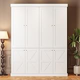 ivaniti 70.8' Tall Farmhouse Kitchen Pantry Cabinet with Doors, Modular Storage Cabinet with 4-Tier Adjustable Shelves, White, Wooden Hutch for Living Room, Kitchen, Set of 2