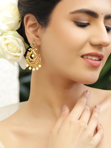 Image of Rubans Chandbali Earrings Gold Plated Traditional Pearl Detailed Jewellery Gift for Women & Girls