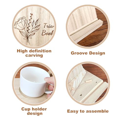 GBPLAIN Book Rest With Cup Holder Triangle Bookshelf, Wooden Stand, Coffee Drink Holder, Customized Rest, Bookcase