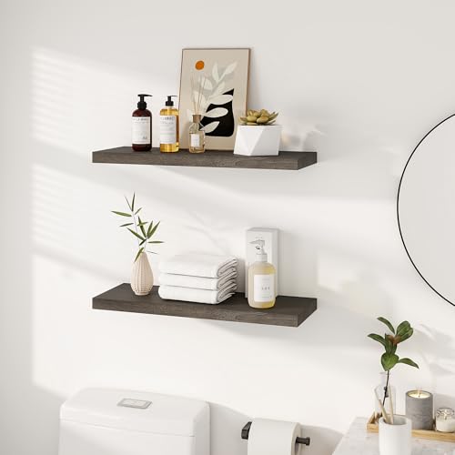 Image of Vivelove Elm Wood Floating Shelf 24x8 inch Set of 2, Grey
