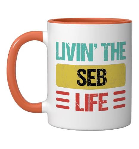 Seb Ceramic Mug, Orange/White, 11oz
