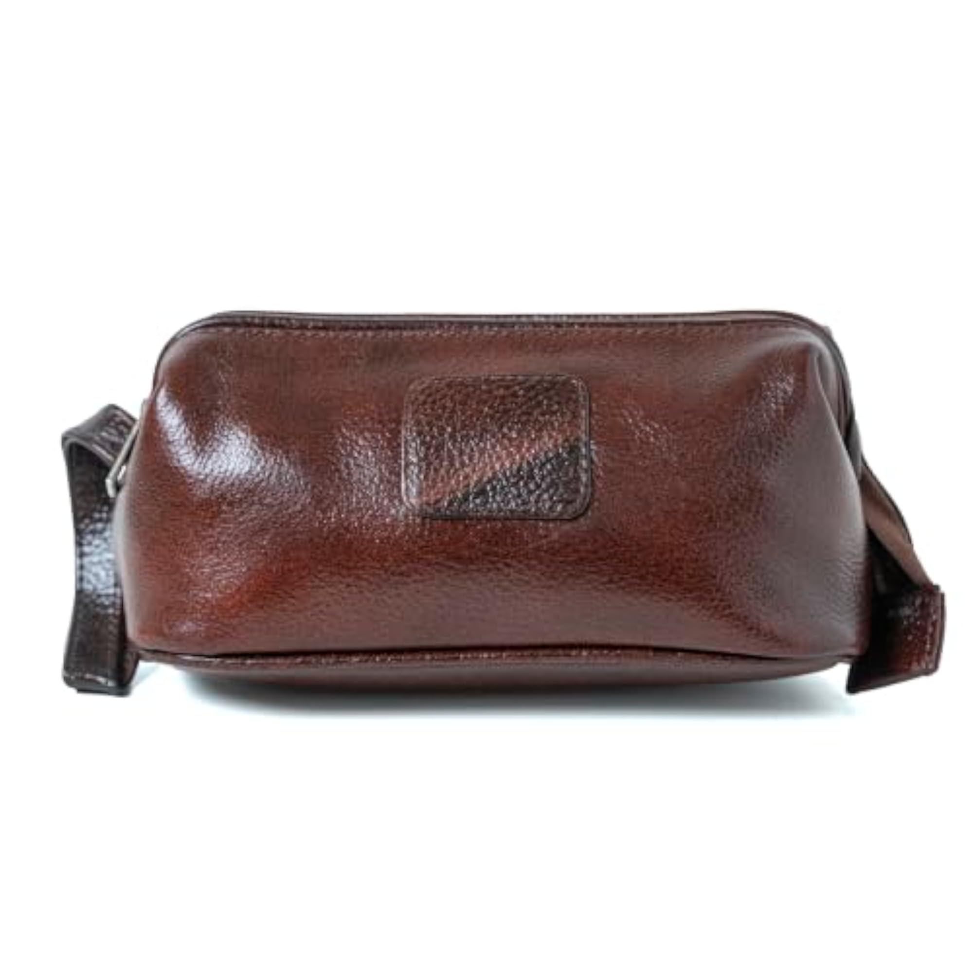 Green Hide True Edge Leather Toiletry Bag with Wrist Strap