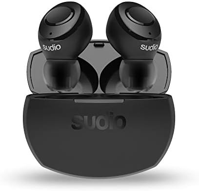 Sudio Tolv R True Wireless Bluetooth Earbuds - Auto Pairing, Compact Charging Case, 22h Play Time, iOS, Android (Black)