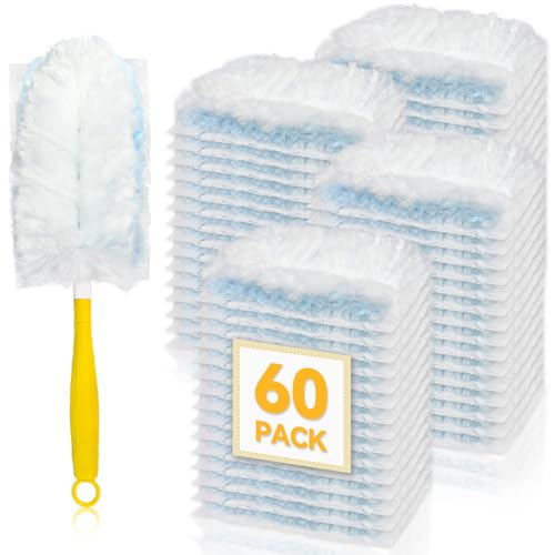 Image of 60 Pack Dusters Refills Compatible with Swiffer Duster Handle Models, 180 One Sided Duster Refills for Short and Extendable Handles, with 1 Pack Handle