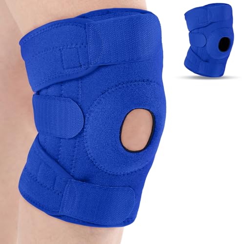 Image of Foilswirl 1 Pcs Kids Knee Brace with Side Stabilizers,Blue | Patella Gel Pad Opening, Adjustable Straps Youth Child Knee Brace Support, Meniscus Tear Sports Running