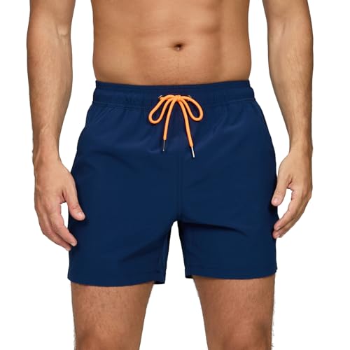 Aisprts Short de Bain Homme avec Poches Zippées Maillot de Bain Déperlant à Séchage Rapide Short de Bain avec Doublure en Mesh et Cordon de Serrage, T1 Bleu Marine, XXL