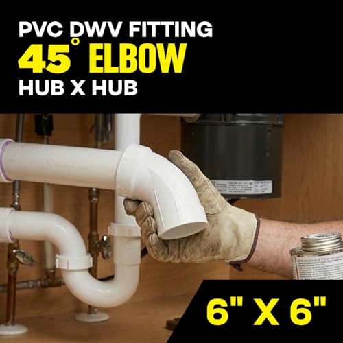 SUPPLYGIANT™ (3 Pack) 6 Inch PVC DWV 1/8 Bend 45° Elbow – Hub x Hub Fitting for Drain, Waste & Vent Systems, White by SUPPLYGIANT - Image 2