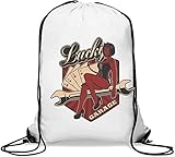 Matériel: tissu de polyester Lucky Garage Kinky Devil Skull Pin Up Girl Mechanic Sac de sport décontracté à cordon Blanc One Size
