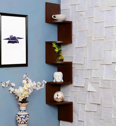 Image of OXMIC Corner Wall Mount Display Shelf, Corner Shelf for Living Room Decor, 5-Tier Floating Design, 17x17x108 cm, Decorative Storage for Home Office