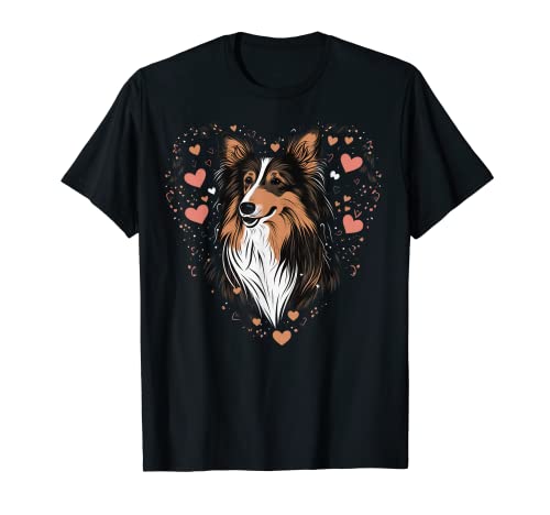 Shetland Sheepdog Love Heart Día de San Valentín en Sheltie Lover Camiseta
