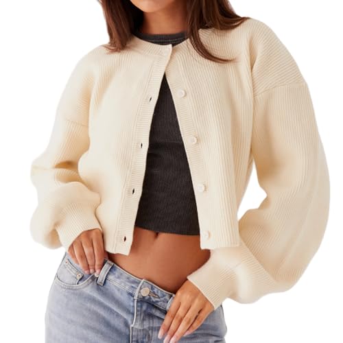 Image of Women Y2k Crop Cardigan Sweater Long Sleeve Button Down Cardigan Vintage Open Front Sweater Cute Knit Pullover Tops