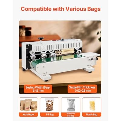 Happybuy FR-900 Continuous Band Sealer, Automatic Horizontal Band Sealer 110V, Continuous Sealing Machine Temperature Control, Bag Sealer Machine for PVC Bags Films