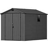 Devoko 6x10 FT Plastic Storage Shed, Outdoor Resin Garden Shed with Floor, Waterproof Tool Storage Shed with Lockable Door and Window for Patio, Garden, Backyard, Dark Gray