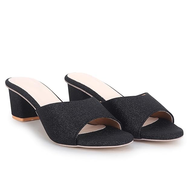 Image of Women's Block Heel Sandals - Open Toe Slip-On Dress Heels for Wedding & Party, Cushioned Comfort Insole, Stylish Synthetic Leather