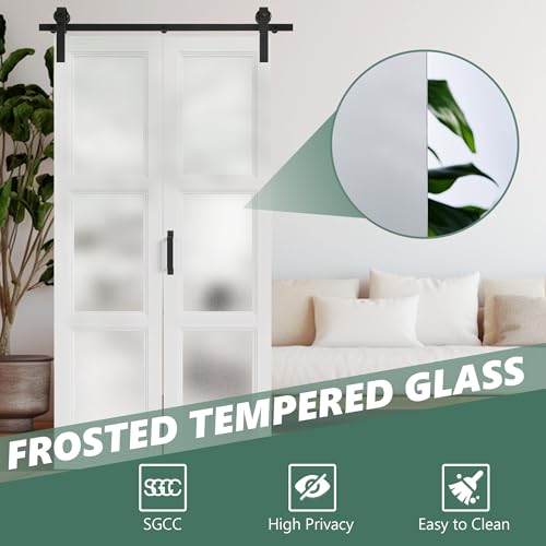 Puerta Bifold Granero 36in x 84in con 3 paneles de vidrio templado esmerilado y kit de herrajes para clóset, puerta corrediza con riel de 3.3 pies, fácil montaje miniatura 7