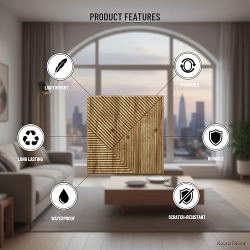 Image of Kayra Decor Wall Panels for Bedroom PVC Fluted Design Beech Wood Color 19.7 inch x 19.7 inch (Pack of 12) - Covers 32.34 Sq. Ft.