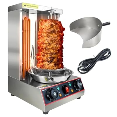 KOOTEN Shawarma Grill Machine Electric Vertical Kebab Gyro Grill Machine Rotisserie Broiler Machine with 2 Burners and Meat Catch Pan, 3000W