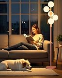 Lightdot Pink Floor Lamp Dimmable (Brightness Adjustable) Globe Retro Standing Lamps with 5PCS 3000K G9 Bulbs, Mid Century Modern Floor Lamp for Living Room Bedroom Home Office