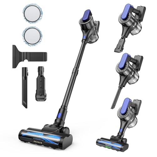 Cordless Stick Vacuum Cleaner, 55Min Cordless Vacuum Cleaners for Home, Powerful Suction Rechargeable Vacuum with Green LED Headlight, Lightweight Stick Vac for Carpet, Hardwood Floors & Pet Hair