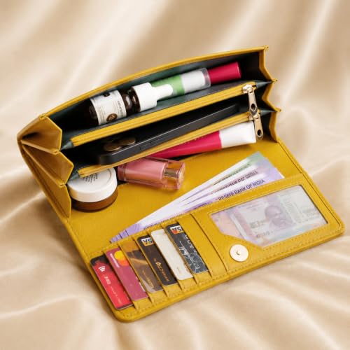 Image of Steve Jhonson Leather Wallet for Women - Mini Hand Purse with Card Holder - Women Stylish Clutch Purse - Cute Mini Ladies Wallet for Daily Use - Fancy Ladies Purse with Slim Design (Yellow)