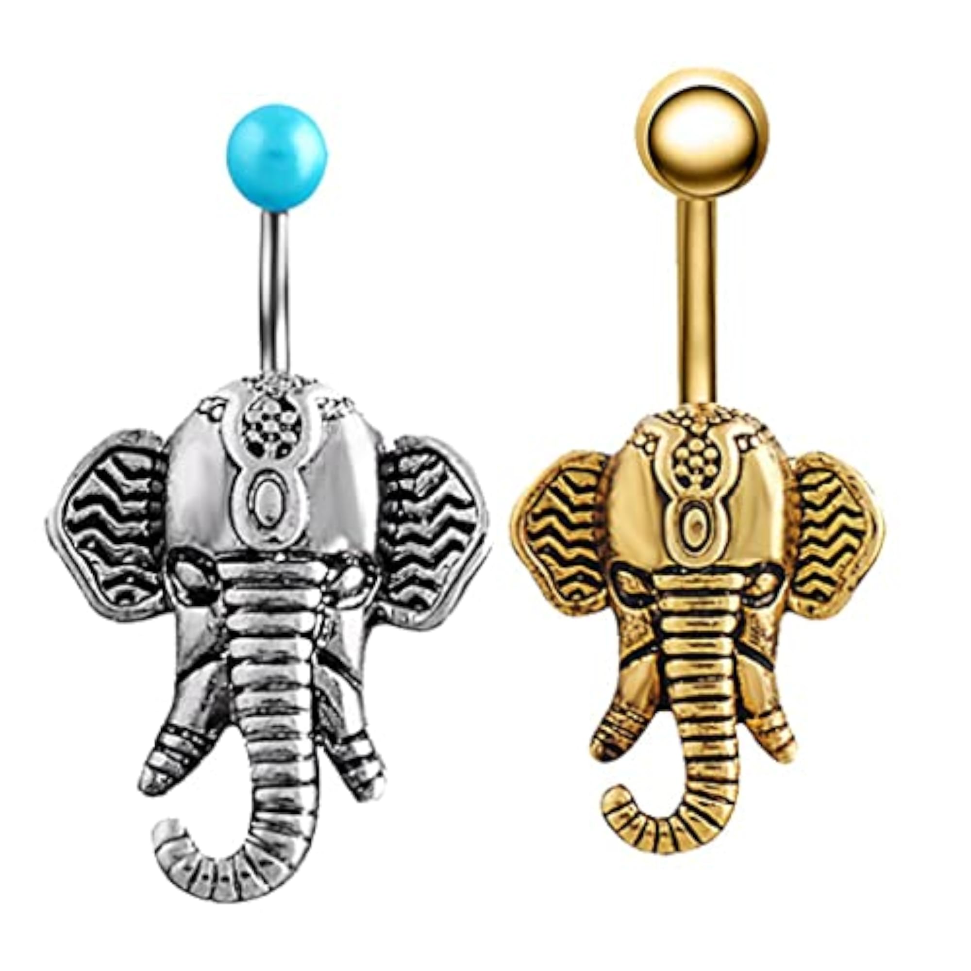 Antique Silver Elephant Belly Button Stainless Steel Navel Ring