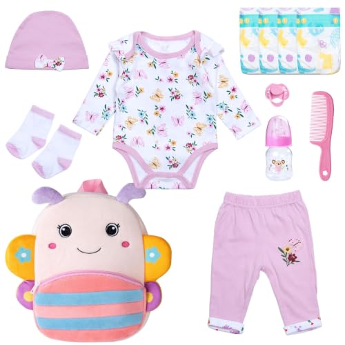 Reborn Baby Doll Clothes 17-22Inch with Diaper Backpack Feed Accessories