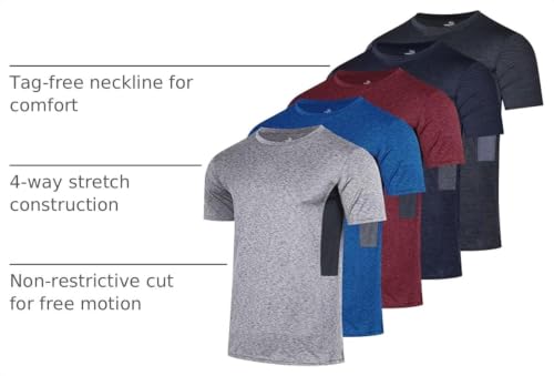 Image of 5 Pack Men's Dry Fit Workout T Shirts Crew Neck Athletic Gym Running Tees