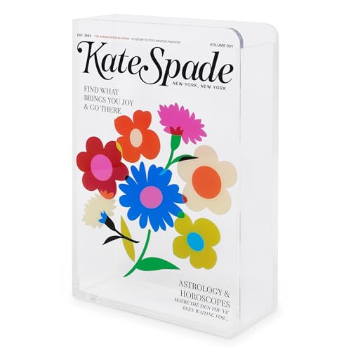 kate spade new york Acrylic Book Shaped Vase, Clear 8" x 5.25" x 2" Decorative Flower Vase with Magazine Inspired Design for Modern Home Decor, Bookshelf or Desk Accent (KS Magazine)