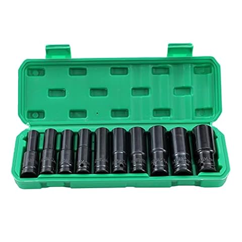 KATSU 1/2" klucz nasadowy udarowy 10 sztuk, 10mm-24 mm metryczny zestaw kluczy nasadowych głęboko udarowych, narzędzie mechaniczne naprawa silników ciężarowych (Budget)