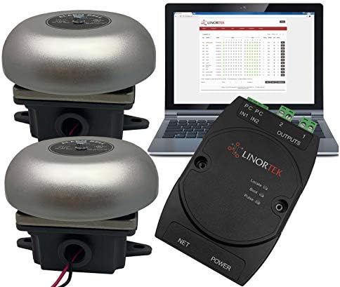 Netbell-2-2Bel TCP/IP Network Bell System - Netbell-2 Controller and Two 6-inch Alarm Bells for School | Office | Shop Automatic Lunch Break Time Alarm System with Scheduling Software