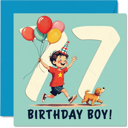 Stuff4 77th Birthday Cards for Men, Balloon Boy