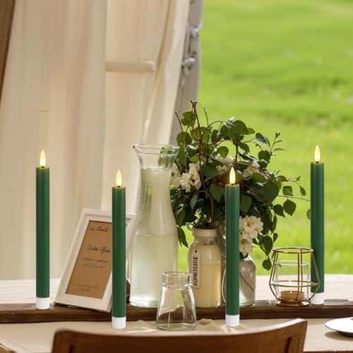 Image of Green Flameless Taper Candles with Remote, Christmas Real Wax LED Taper Candles Battery Operated with 3D Wick, 3 Pcs Flameless Candlesticks for Christmas Home Decor(0.78 inch x 9.65 inch)