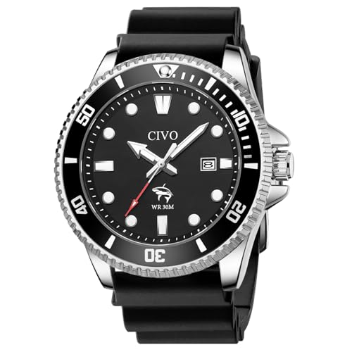 CIVO Analog Quartz Watches for Men: Luminous Comfortable Silicone Strap Wristwatch with Date for Everyday Wear - Waterproof Watch for Hikers Fishermen - Hiking Fishing Camping Cycling
