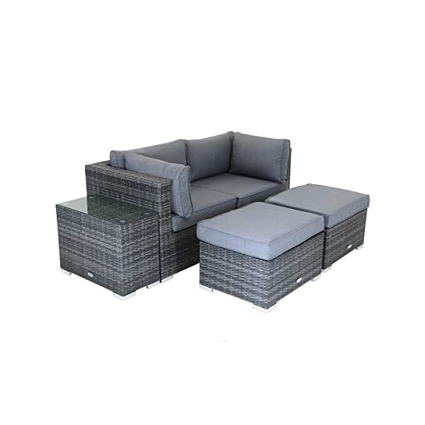 Charles Bentley 2/3 Seater Multi Use Rattan Lounge Set Love Seat Footstools Table in Natural/Grey - Image 3