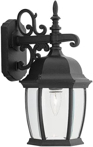 Designers Fountain Tiverton Outdoor Light Fixture, 16 Inch Exterior Wall Lantern Sconce for Front Door, Patio and Porch, Black, 2421-BK