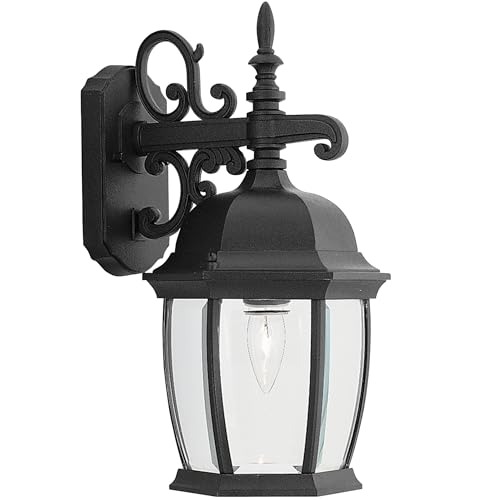 Designers Fountain Tiverton Outdoor Light Fixture, 16 Inch Exterior Wall Lantern Sconce for Front Door, Patio and Porch, Black, 2421-BK