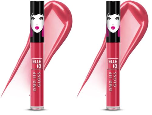 Image of Elle 18 OMG Lip Gloss, Glossy Finish, Peachy Pie, Non-sticky Formula, Light-weight, Moisturising, Infused with Rapeseed and Jojoba Oil, Full Coverage| 2.5ml (Pack of 2)