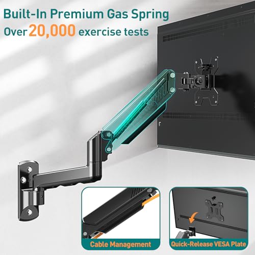 ELIVED Monitor Wall Mount Gas Spring Arm for 13-32 Inch PC Screens with VESA 75x75 / 100x100mm up to 9KG, Tilt Swivel Rotate Single Monitor Arm, Height Adjustable Wall Bracket EV023 - Image 3