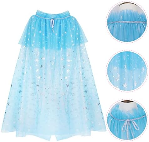 Princess Cape Blue Princess Cloak Decorate with Snowflakes Stars, Princess Fancy Dress Halloween Costume Sparkling Sequins Tulle Carnival Birthday Party Cosplay Princess Dress Up for Girls (105cm)