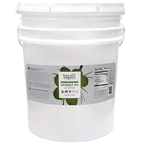 Wildly Organic Centrifuge Extracted Organic Virgin Coconut Oil 640 Fl Oz, 5 Gallon - Organic, Unrefined, Raw, Non-GMO, Vegan, Pet-Safe, Mild, Light Coconut Flavor - Perfect for Skin, Hair, Cooking, & Baking - BPA-Free Container