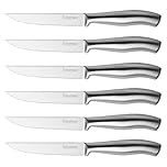 isheTao Steak Knives, 4.5 inches Steak Knife Set of 6, Dishwasher Safe High Carbon Stainless Steel Steak Knife, Silver