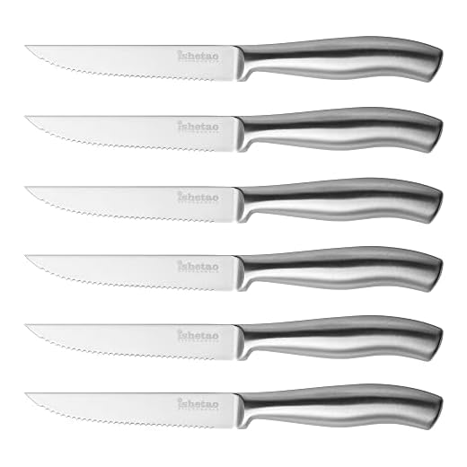 isheTao Steak Knives, Steak Knife Set of 6, 4.5 inches Steak Knife, Dishwasher Safe High Carbon Stainless Steel Steak Knife, Silver