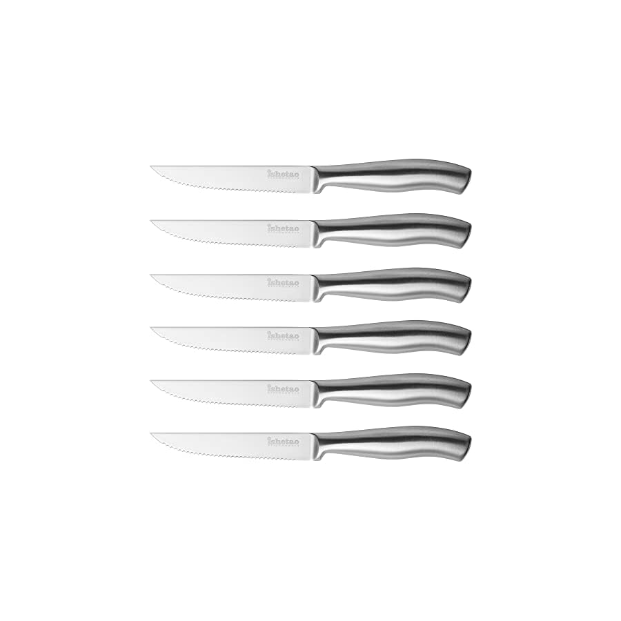 isheTao-Steak-Knife-Set-Dishwasher-Safe-Steak-Knives-6-Piece-Serrated-Knife-Set-Silver-Steak-Knives-Meat-Cutter-Knife-Set-Dinner-Knives isheTao Steak Knife Set of 6, 4.5 inches Dishwasher Safe High Carbon Stainless Steel Knives, Silver