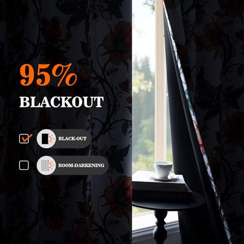 Image of MYSKY HOME 95% Blackout Floral Curtains 95 inches Long Black Out Thermal Insulated Privacy Protect Energy Efficient Vintage Spring Floral Print for Living Dining Room, 2 Panels, 52 inch W, Greyish White