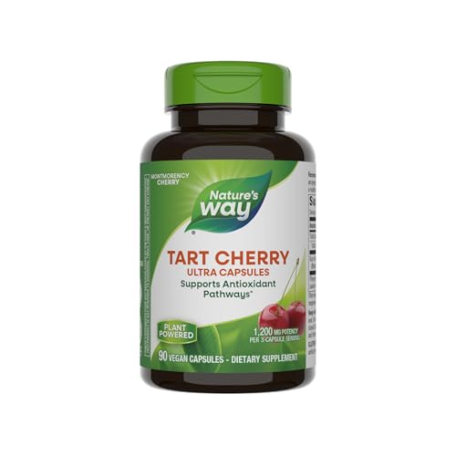 Nature's Way Tart Cherry Ultra Capsules, Montmorency Cherry, Anthocyanins for Antioxidant Support*, 1,200 mg per 3-capsule serving, 90 Vegan Capsules (Packaging May Vary)