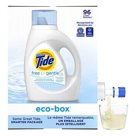 Tide Free And Gentle Eco-Box Laundry Detergent Liquid Soap, Ultra Concentrated He, 96 Loads - Unscented And Hypoallergenic For Sensitive Skin, Free And Clear Of Dyes And Perfumes