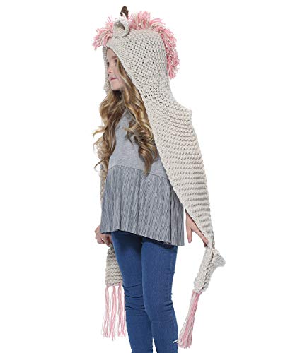 Senserise Winter Kids Warm Animal Hats Knitted Hood Scarf Beanies 1 Pink Unicorn(3-10Years Old) #TOP4