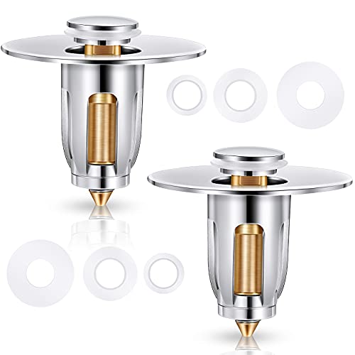 Universal Bathroom Sink Stopper Basin Pop-up Drain Filter Pop Up Drain Stopper For Bathroom Bullet Core Push Type Sink Stopper For 1.02-1.96 Inch Drain Holes Stainless Steel Drain (Silver,2 Pieces)