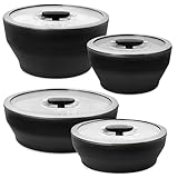 Anyday Onyx Collection 8-Piece Microwave Cookware Set | Glass Food Storage with Glass Lids | Plastic-Free Meal Prep | Microwave Steamer & Stackable Airtight Storage Container with Vented Lid